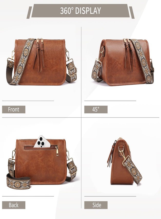 SENDEFN Crossbody Bag for Women PU Leather Bohemian Vintage Stylish Purses Shoulder Handbags with Adjustable Guitar Strap - Image 5