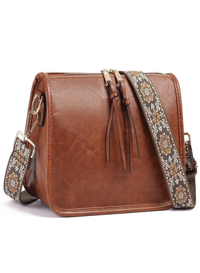 SENDEFN Crossbody Bag for Women PU Leather Bohemian Vintage Stylish Purses Shoulder Handbags with Adjustable Guitar Strap - Image 1