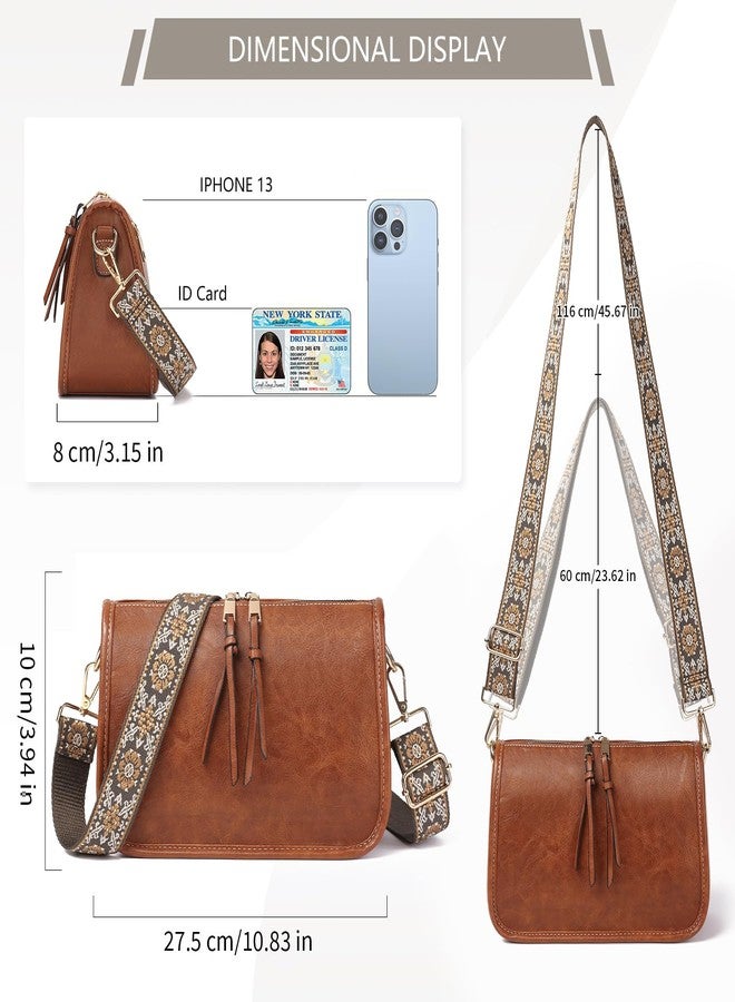 SENDEFN Crossbody Bag for Women PU Leather Bohemian Vintage Stylish Purses Shoulder Handbags with Adjustable Guitar Strap - Image 4