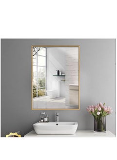 Golden Wall Mirror Square Bathroom Make Up Mirror Modern Metal Framed Vanity Mirror Wall Mounted Decorative Hanging Mirror With Round Corner For Bedroom Living Room Entryway Hall (60 X 90Cm, Golden)  - Image 2