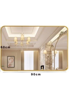 Golden Wall Mirror Square Bathroom Make Up Mirror Modern Metal Framed Vanity Mirror Wall Mounted Decorative Hanging Mirror With Round Corner For Bedroom Living Room Entryway Hall (60 X 90Cm, Golden)  - Image 3