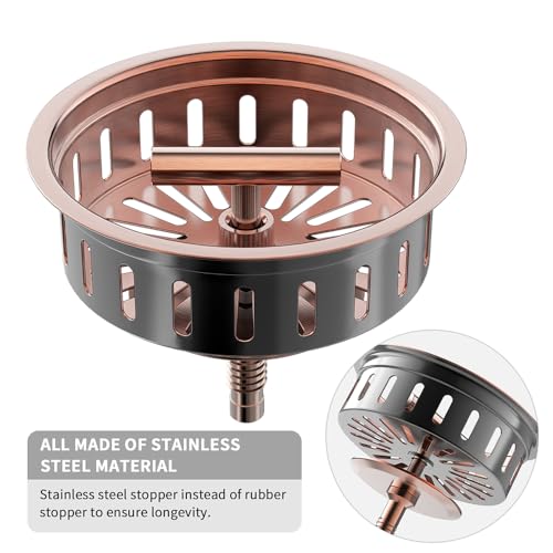 KONE Copper Sink Drain 3.5 Inch Kitchen Sink Drain Assembly Stainless Steel Sink Strainer Sink Stopper Antique Copper Basket Strainer for 3-1/2 Inch Commercial Kitchen Sink - Image 2