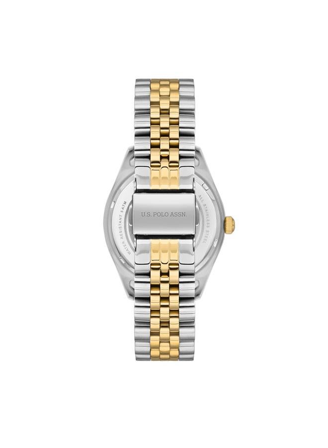 U.S. Polo Assn. Fundamental Green Dial Silver Gold Stainless Steel Bracelet Analog Watch for Women 37mm - Image 3