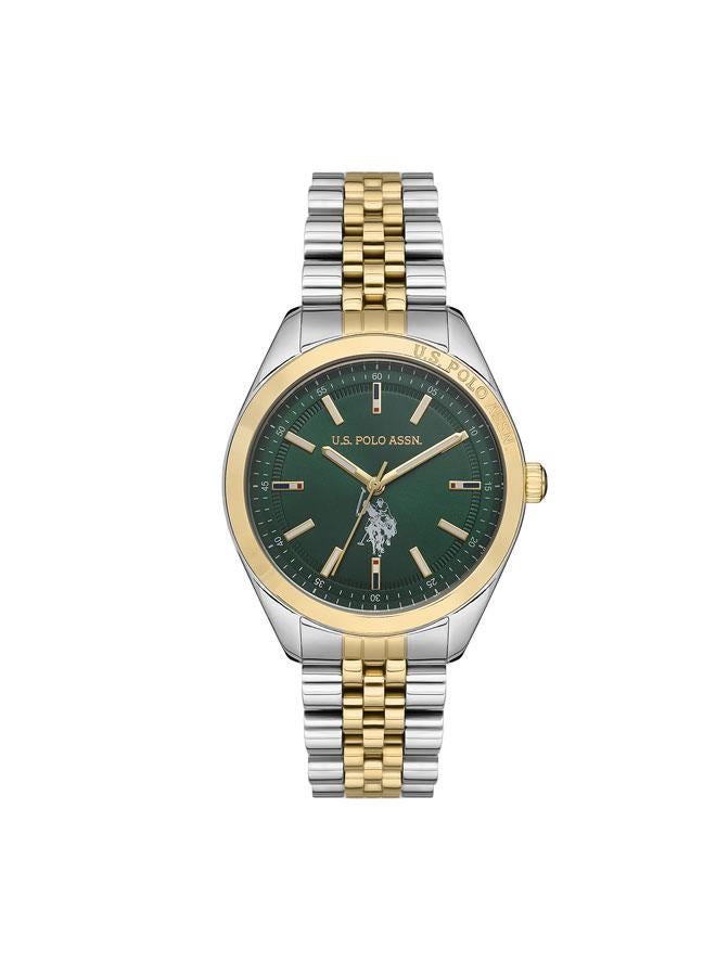 U.S. Polo Assn. Fundamental Green Dial Silver Gold Stainless Steel Bracelet Analog Watch for Women 37mm - Image 1