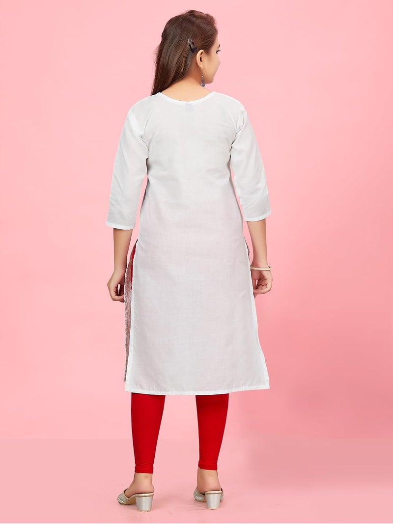 aarikka كورتى بناتى أبيض اللون من القطن مع تطريز (KURTI-K-181-WHITE-38) - Image 4