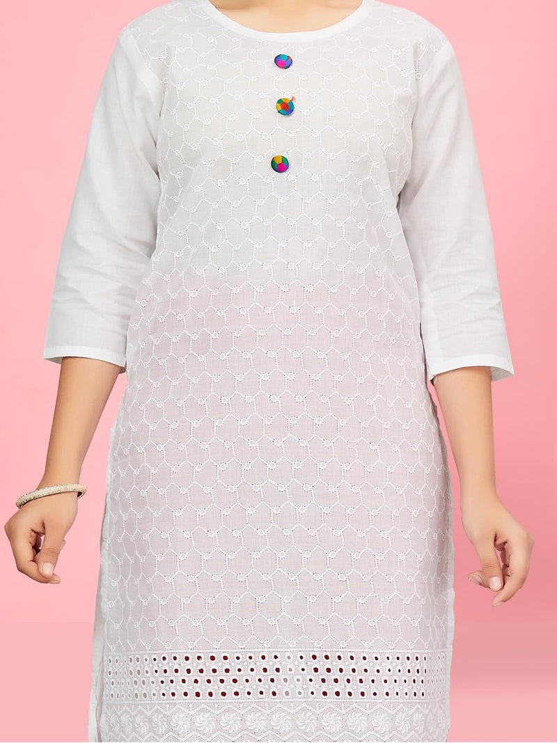 aarikka كورتى بناتى أبيض اللون من القطن مع تطريز (KURTI-K-181-WHITE-38) - Image 5