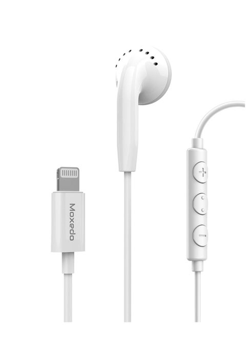 Moxedo Mono Stereo Earphone Lightning Connector Earphone In-Line Remote, Built-in Microphone Compatible for iPhone 14/13/12/11 Pro Max/X/XS Max/XR -White