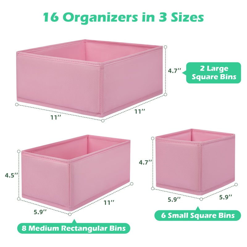 Wrrlors Drawer Clothing Organizer 16-Pack, Pink 3 Sizes Underwear Drawer Dividers, Fabric Folding Wardrobe Organizer for Baby Clothes, Bras, Underwear, Underpants, Belts, Socks, Ties, etc. - Image 2