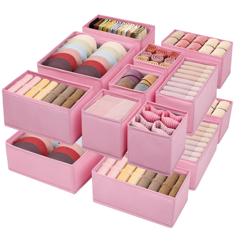 Wrrlors Drawer Clothing Organizer 16-Pack, Pink 3 Sizes Underwear Drawer Dividers, Fabric Folding Wardrobe Organizer for Baby Clothes, Bras, Underwear, Underpants, Belts, Socks, Ties, etc. - Image 1