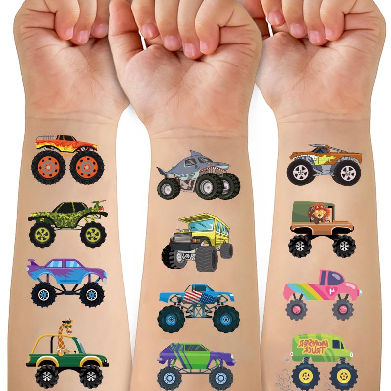 Ozepao Monster Trucks Temporary Tattoo for Kids, 10 Sheets Monster Truck Fake Tattoos for Boys Party Favors, Goodie Bags Stuffers, Brithday Supplies Decorations - Image 1