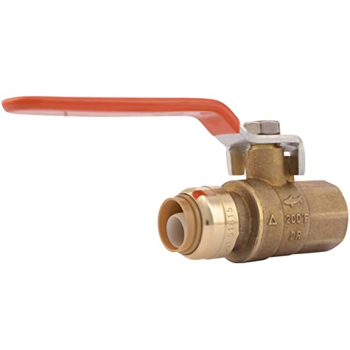 SharkBite 1/2 x 1/2 Inch Ball Valve with FNPT Connector, Push to Connect Brass Plumbing Fitting, PEX Pipe, Copper, CPVC, PE-RT, HDPE, 22182-0000LF - Image 1