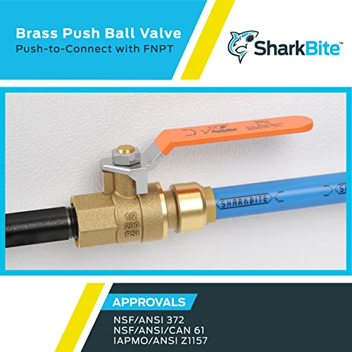 SharkBite 1/2 x 1/2 Inch Ball Valve with FNPT Connector, Push to Connect Brass Plumbing Fitting, PEX Pipe, Copper, CPVC, PE-RT, HDPE, 22182-0000LF - Image 5