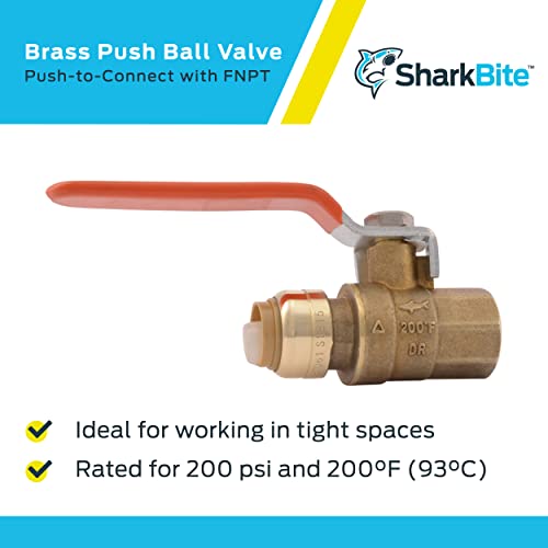 SharkBite 1/2 x 1/2 Inch Ball Valve with FNPT Connector, Push to Connect Brass Plumbing Fitting, PEX Pipe, Copper, CPVC, PE-RT, HDPE, 22182-0000LF - Image 4