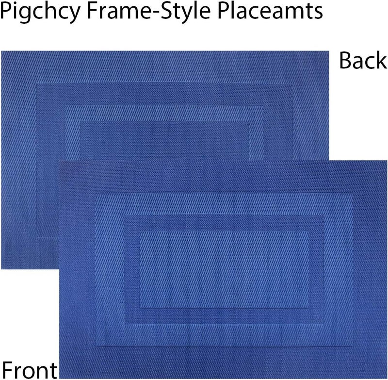 pigchcy Placemats Set of 8 Washable Durable Place Mats Vinyl Heat Resistant Non-Slip Table Mats Indoor Outdoor (Navy Blue) - Image 3