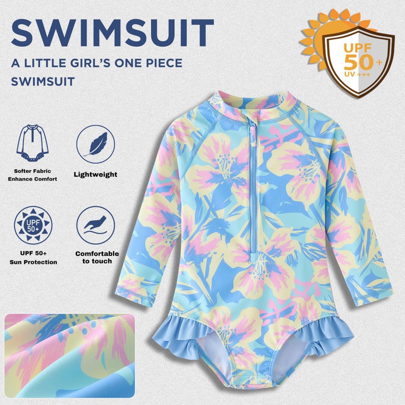 UMELOK Baby Girls One Piece Swimsuit Infant Bathing Suit Long Sleeve UPF 50+ Sun Protection Rash Guard Swimwear with Zipper Begonia Flowerï¼ŒPurple,24M - Image 2
