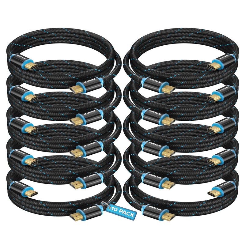 Maximm HDMI Cable 4K Ultra HD 3 Foot (10 Pack) Nylon Braided HDMI 2.0 Cable - Image 1