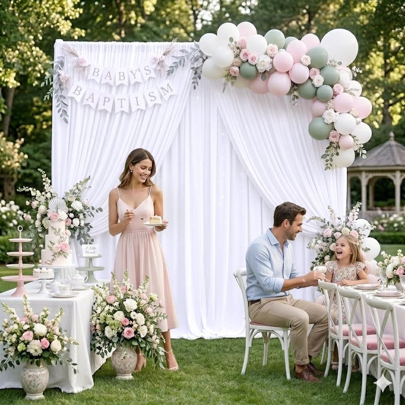NSSONBEN 20ft x 8ft Wrinkle Free White Backdrop Curtains for Parties, 4 Panels Thick Polyester Photo Backdrop Drapes - Image 4
