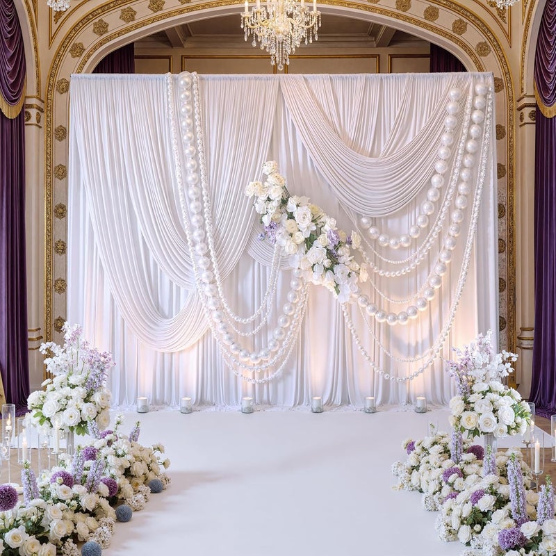 NSSONBEN 20ft x 8ft Wrinkle Free White Backdrop Curtains for Parties, 4 Panels Thick Polyester Photo Backdrop Drapes - Image 3