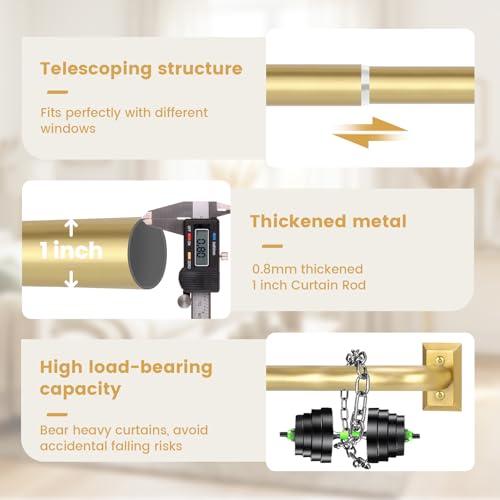 TANGWIN Gold Wrap Around Curtain Rods 28 to 48 Inch:Blackout Heavy Duty Adjustable Window Curtain Rod Room Darkening,Modern Industrial Curved French Return Metal Drapery Rods Easy Install,Brushed Gold - Image 5