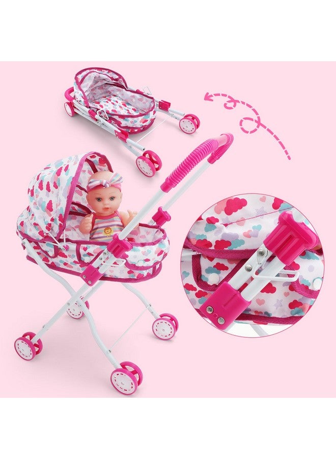دياو مجموعة عربة أطفال دياو مع ملحقات الحضانة - كرسي مرتفع، سجادة لعب، حقيبة سفر وألعاب تغذية للعب الأدوار، هدية للبنات - Image 3