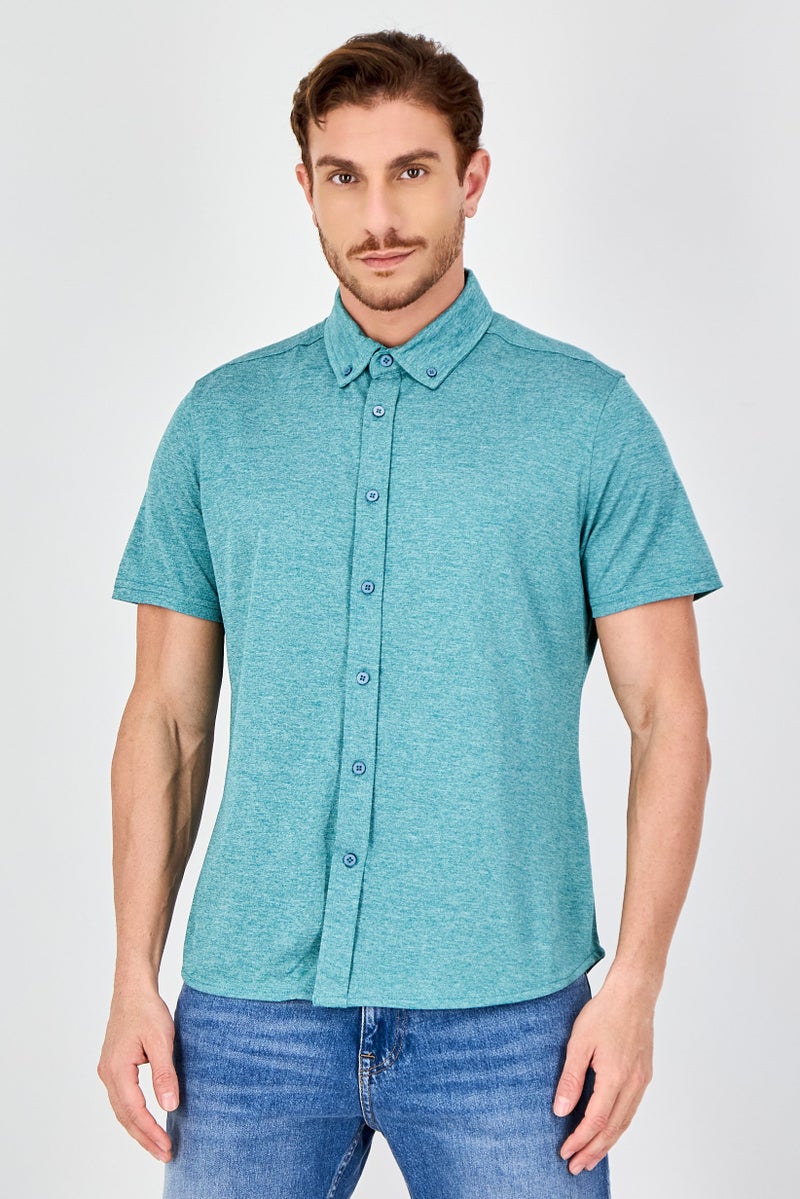 Report Collection Men Modern Fit Heather Short Sleeve Polo Shirt, Heather Green - Image 1