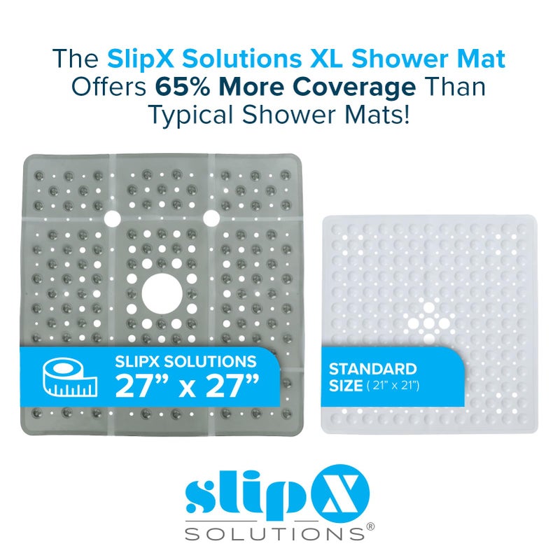 SlipX Solutions 27" Oversize Square Shower Mat, Non-Slip Mat for Elderly & Kids, 100+ Power Grip Suction Cups for Smooth Surfaces, Machine Washable, Translucent Gray - Image 5
