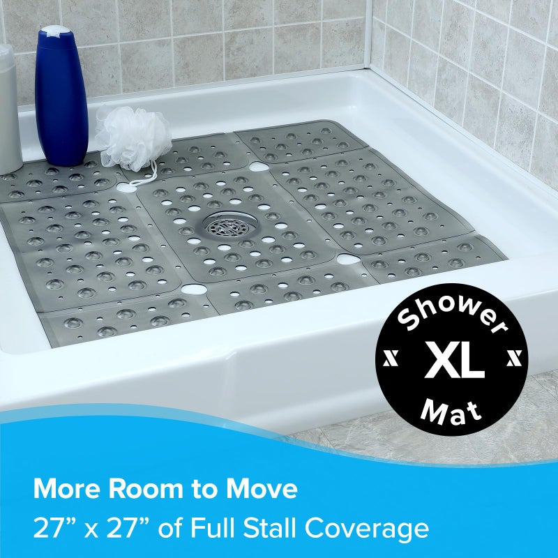 SlipX Solutions 27" Oversize Square Shower Mat, Non-Slip Mat for Elderly & Kids, 100+ Power Grip Suction Cups for Smooth Surfaces, Machine Washable, Translucent Gray - Image 4