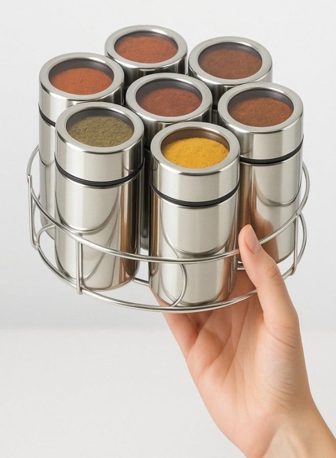 SmartMaison Masala Box For Kitchen | Steel Containers | Spice Storage Kitchen Containers| Masala Dabba Steel | 7 Containers, 7 Small Spoon & 1 Wire Stand | 190Ml Each Container, Stainless Steel - Image 2
