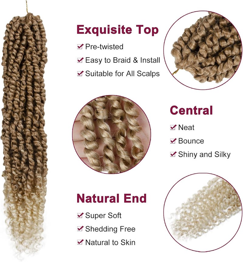 NAYOO Passion Twist Hair - 8 Packs 22 Inch Passion Twist Crochet Hair For Women, Crochet Pretwisted Curly Hair Passion Twists Synthetic Braiding Hair Extensions (22 Inch 8 Packs, T27/613) - Image 3