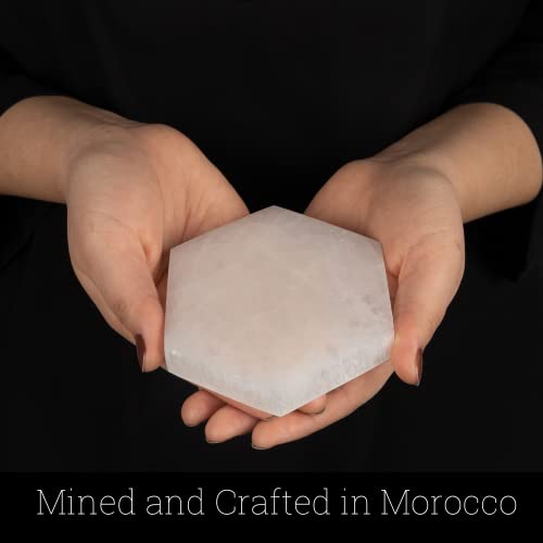 Wish Well Selenite Charging Plate – 4” Hexagon Selenite Crystal – Mined and Crafted in Morocco – Ideal for Cleansing & Recharging Crystals & Healing Stones – Protection Crystals – Spiritual Gifts & Decor - Image 2