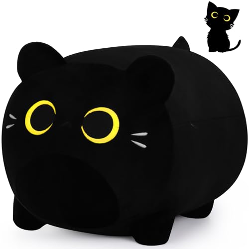 Auspicious beginning Black Cat Plush Stuffed Animal118 Black Cat Plush Toy Cute Soft Plush Pillow Cute Soft Plushie Pillow Plushie Stuffed Cat Toys Christams Birthday Decoration Doll Gift for Kids Girls Boys - Image 1