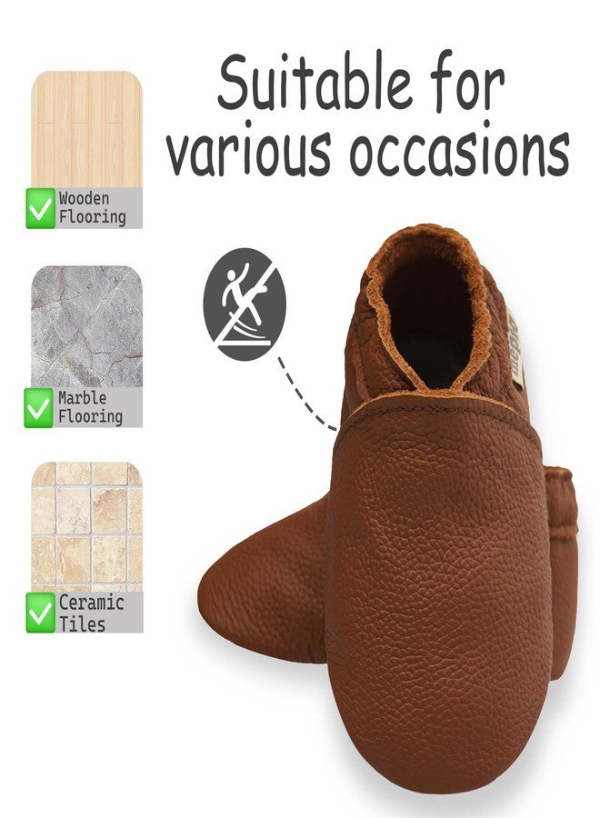 mepiq Crib shoes baby moccasins for boys girls toddler soft leather baby walking shoes slippers Braun 6-12 months infant - Image 3