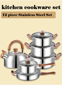 Bukela Stainless Steel Cookware Set 12-Piece | Multi-Purpose Steel Cookware with Removable Handles | Stainless Cooking Set for All Stovetops & Dishwasher Safe  - Image 1