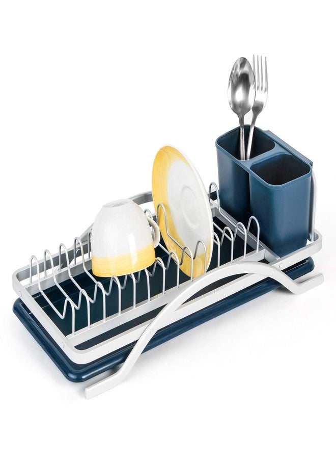 NANIAAY 3 in 1 Aluminum Dish Drying Rack | Rustproof Countertop Drainer with 14 Plate Slots, Utensil Holder & Removable Drip Tray | Kitchen Organizer (16" x 7.7" x 4.8") - Image 1