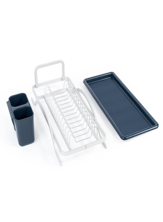 NANIAAY 3 in 1 Aluminum Dish Drying Rack | Rustproof Countertop Drainer with 14 Plate Slots, Utensil Holder & Removable Drip Tray | Kitchen Organizer (16" x 7.7" x 4.8") - Image 3