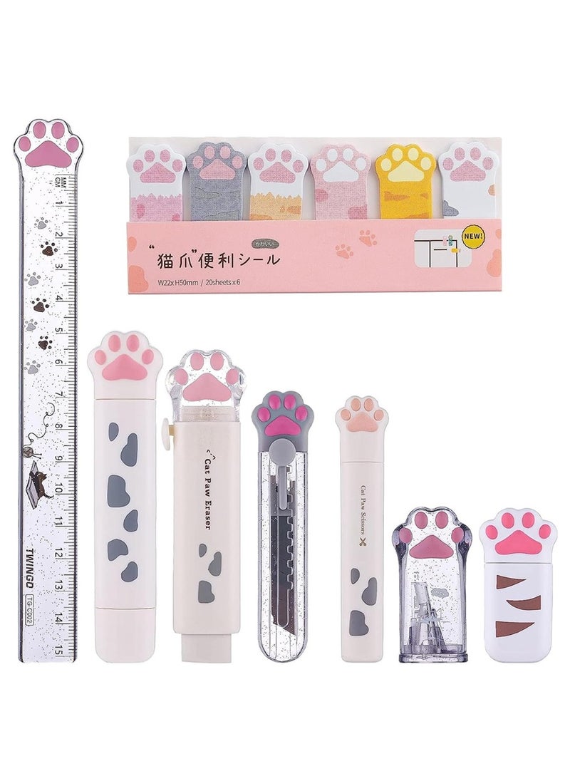 8 Pcs Lovely Cat Paw Stationery Set School Boys Girls Cat Lover Supplies, Including Pencil Sharpener Retractable Eraser Correction Tape Sticky Notes Ruler Mini Scissors Utility Knife - pzsku/ZE27B68D89E264D3E4C02Z/45/_/1701661971/5770537c-b2b4-4783-a515-7e1c920b2f56