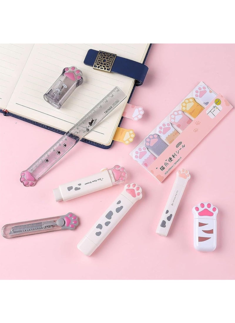 8 Pcs Lovely Cat Paw Stationery Set School Boys Girls Cat Lover Supplies, Including Pencil Sharpener Retractable Eraser Correction Tape Sticky Notes Ruler Mini Scissors Utility Knife - pzsku/ZE27B68D89E264D3E4C02Z/45/_/1701661972/16661e95-8bb7-4ae9-958c-da7244a454f5