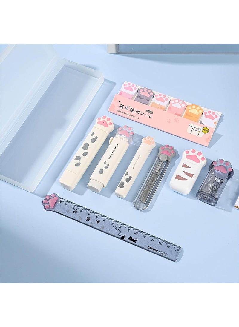 8 Pcs Lovely Cat Paw Stationery Set School Boys Girls Cat Lover Supplies, Including Pencil Sharpener Retractable Eraser Correction Tape Sticky Notes Ruler Mini Scissors Utility Knife - pzsku/ZE27B68D89E264D3E4C02Z/45/_/1701661972/82c1210f-eca8-439f-8d03-55ddb96ce811