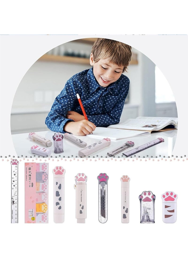 8 Pcs Lovely Cat Paw Stationery Set School Boys Girls Cat Lover Supplies, Including Pencil Sharpener Retractable Eraser Correction Tape Sticky Notes Ruler Mini Scissors Utility Knife - pzsku/ZE27B68D89E264D3E4C02Z/45/_/1701661973/2abbcc09-06fd-4422-b100-e58d7f25eee1