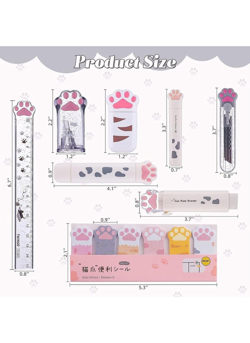 8 Pcs Lovely Cat Paw Stationery Set School Boys Girls Cat Lover Supplies, Including Pencil Sharpener Retractable Eraser Correction Tape Sticky Notes Ruler Mini Scissors Utility Knife - pzsku/ZE27B68D89E264D3E4C02Z/45/_/1701661973/6a593e90-3f01-4724-9013-739a91b3ce76