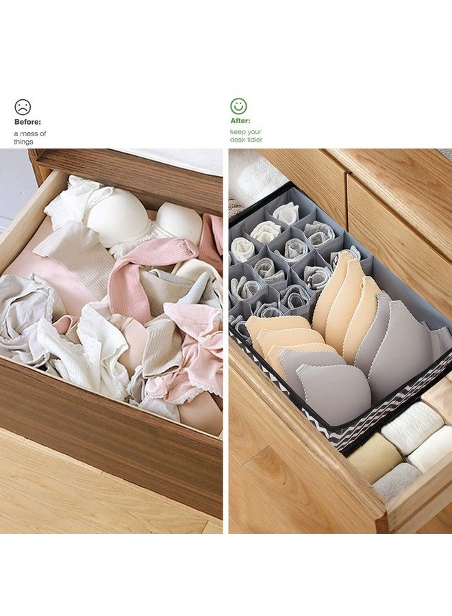 PrettyKrafts Fabric Innerwear Clothing Organizer 15+1 Compartment,Folding Drawer Wardrobe Organizer,Bra,Scarf,Belt,Tie,Undergarments,Foldable Storage Box With Lid,Dressing Table Storage Box(Black) - Image 4