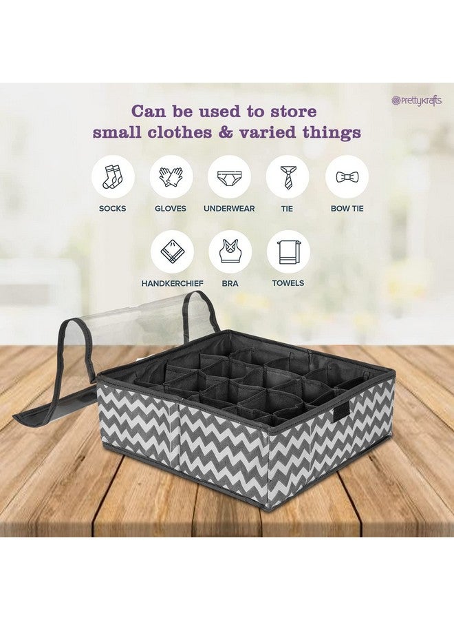 PrettyKrafts Fabric Innerwear Clothing Organizer 15+1 Compartment,Folding Drawer Wardrobe Organizer,Bra,Scarf,Belt,Tie,Undergarments,Foldable Storage Box With Lid,Dressing Table Storage Box(Black) - Image 2