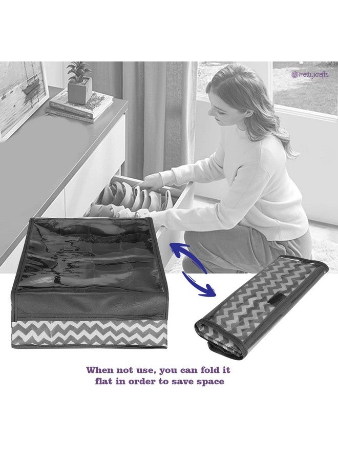 PrettyKrafts Fabric Innerwear Clothing Organizer 15+1 Compartment,Folding Drawer Wardrobe Organizer,Bra,Scarf,Belt,Tie,Undergarments,Foldable Storage Box With Lid,Dressing Table Storage Box(Black) - Image 5