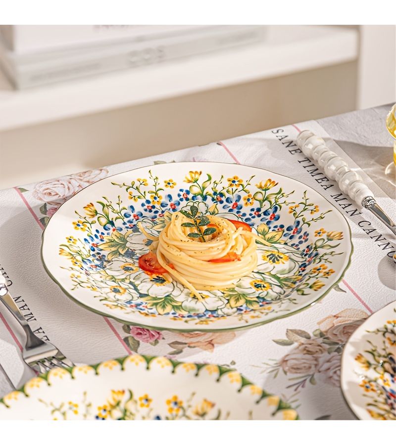 4pcs French Ceramic Dinner Plates With Jasmine Patterns for Fruit Salad Pasta - Image 4