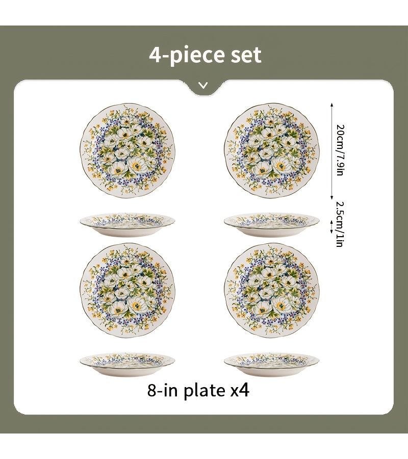 4pcs French Ceramic Dinner Plates With Jasmine Patterns for Fruit Salad Pasta - Image 3