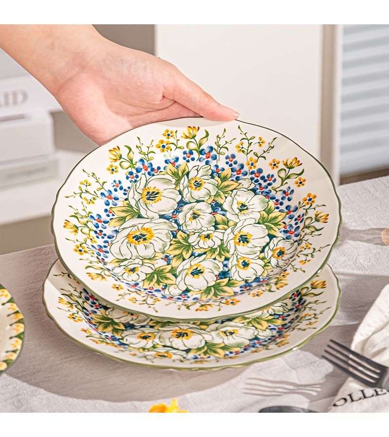 4pcs French Ceramic Dinner Plates With Jasmine Patterns for Fruit Salad Pasta - Image 5