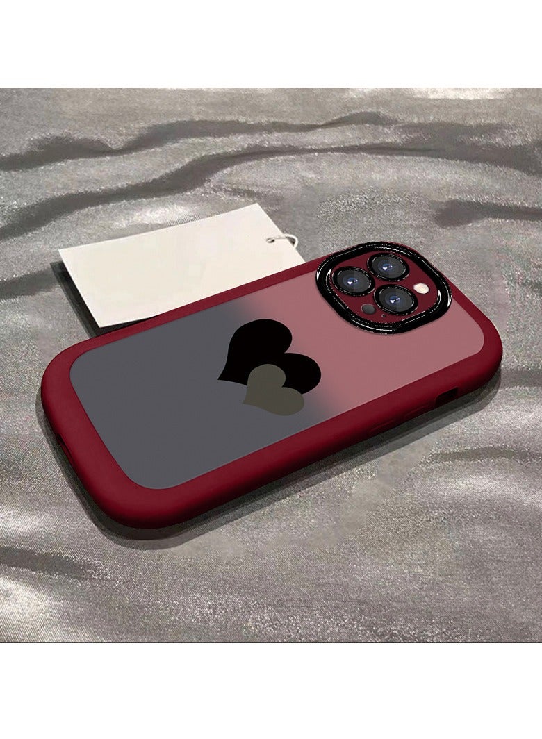 NIBEMINENT Gradient Double Hearts Protective TPU Case Cover For iPhone 16 Plus, Wine Red