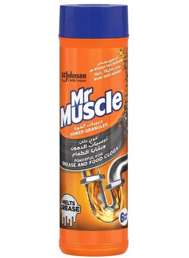 Mr Muscle Power Granules Drain Cleaner Unblocks Kitchen & Bathroom Drains Powerful For Grease & Food Clogs Works In 15 Minutes 6 Doses 500 G - Image 1