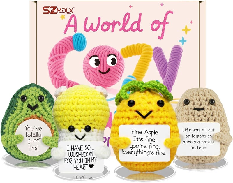 SZMDLX Handmade Crochet Animal Set of 3 - Knitted Rabbit, Chicken, and Bee Desk Decor with Stands - Emotional Support Gift for Teachers, Mom,  Friends - Image 1