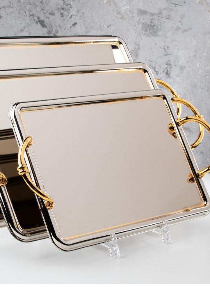 3-piece stainless steel serving tray set with gold stripes  - Image 2